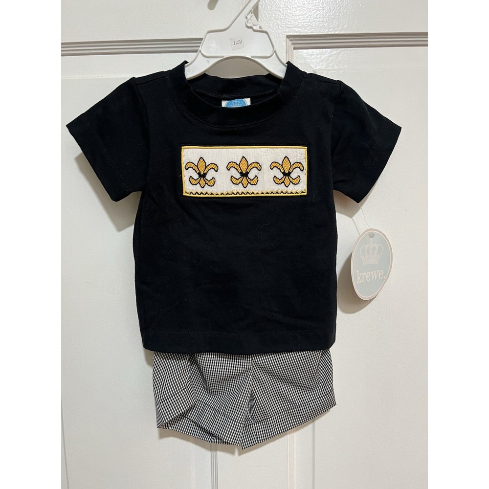 NWT New Orleans Boys Smocked Outfit Football NFL‎ Size 12 Months